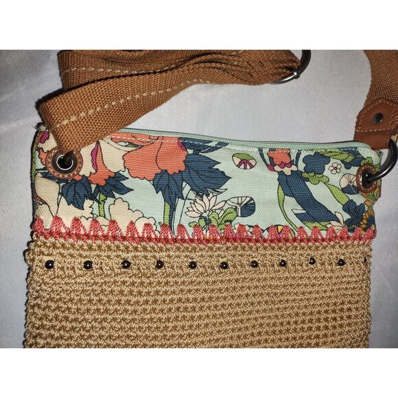 Sakroots Macramae Cross Body Bag Orange Floral Earth Tone Crochet - Picture 5 of 7
